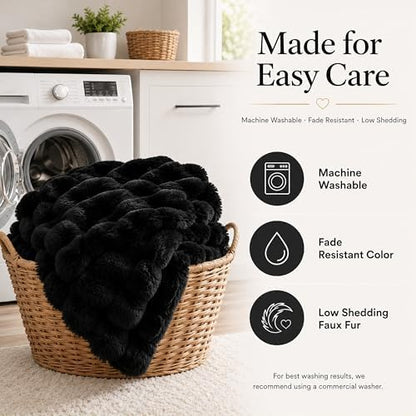 YIKUSH King Faux Fur Soft Comforter Set, Fluffy Black Rabbit Fur Comforter