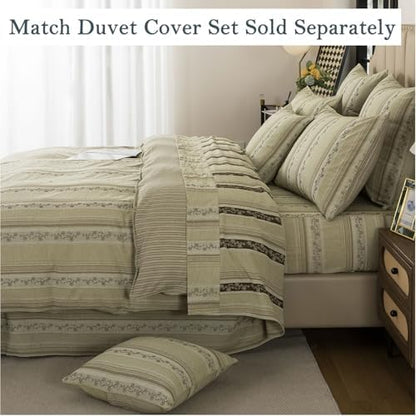 FADFAY 100% Cotton Queen Bed Sheet Set 4-Piece, Woven Jacquard Floral, Soft & Breathable,Olive Green, Deep Pocket Fitted Sheet, Envelope Pillowcase, Luxury Farmhouse & Cottagecore Bedding