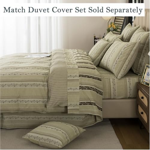 FADFAY 100% Cotton Full Bed Sheet Set 4-Piece, Woven Jacquard Floral, Soft & Breathable, Olive Green, Deep Pocket Fitted Sheet, Envelope Pillowcase, Luxury Farmhouse & Cottagecore Bedding