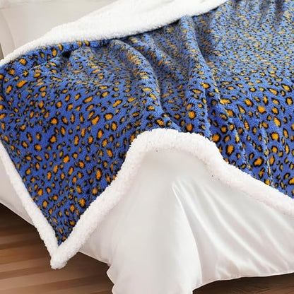 Electric Heated Blanket Full Size 72"×84" with 9 Heating Levels & 1-10Hs Auto Off, Plush Sherpa, Energy Efficient, Machine Washable, for Couch & Bed, Gifts for Grandma Leopard Print Blue & Yellow