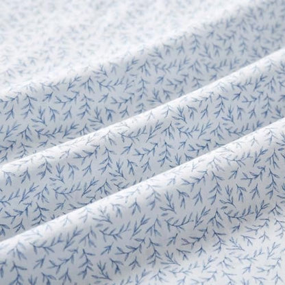 Martha Stewart - Full Sheet Set with Fitted Sheet & Pillowcases, Cotton Percale Bedding with a Smooth Feel, Deep Pocket, Leaves Blue