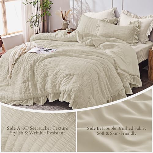 JOLLYVOGUE Linen Oversized King Comforter Set,3pcs Seersucker Bed Set
