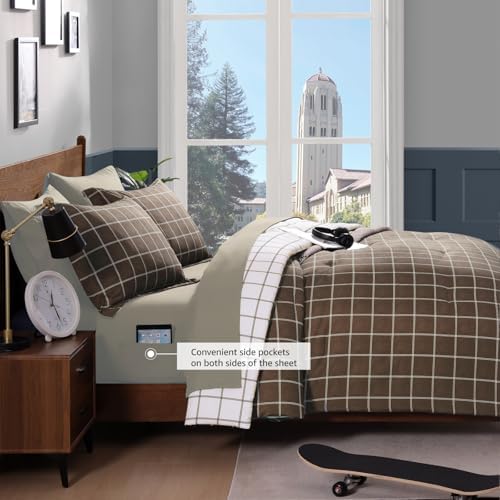 Plaid Twin XL Comforter Set Brown 5 Pieces Bed in a Bag for College Dorm