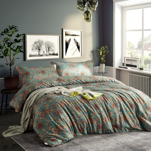 LifeTB Boho Floral Comforter Set Twin XL Vintage Flowers Plants Botanical Comforter 3 Pieces Cottagecore Bedding Set Soft Fluffy Lightweight Farmhouse Bed Set with 2 Pillowcases for All Seasons