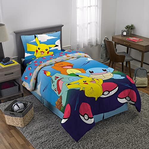 Franco Kids Bedding Super Soft Comforter and Sheet Set, 4 Piece Twin Size, Pokemon (Prints May vary)