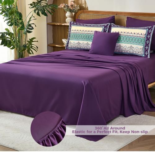 Boho Comforter Set Full Size,8 Pieces Paisley Border Bedding Set