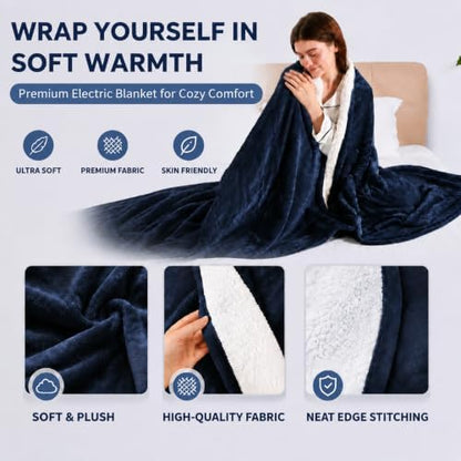 Heated Blanket Electric Blanket Twin Size, Fast Heating & Overheating Protection, Ultra Soft Heated Throw Blanket Twin Size with 5 Heating Levels & 10 Hours Auto Off, 62"x84", Navy Blue