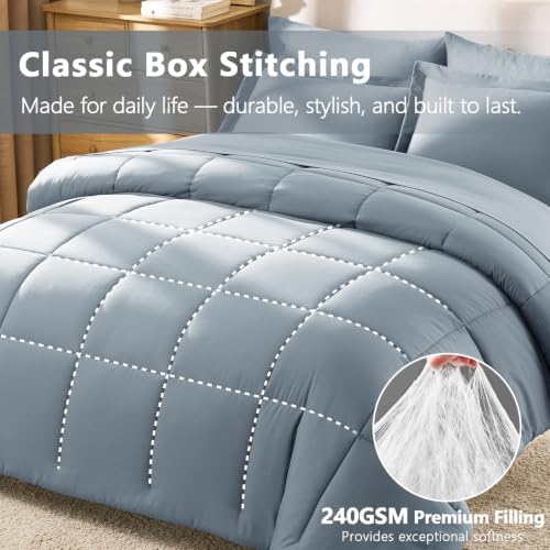 CozyLux Full Size Comforter Sets, 7-Piece Bed in a Bag, Grayish Blue