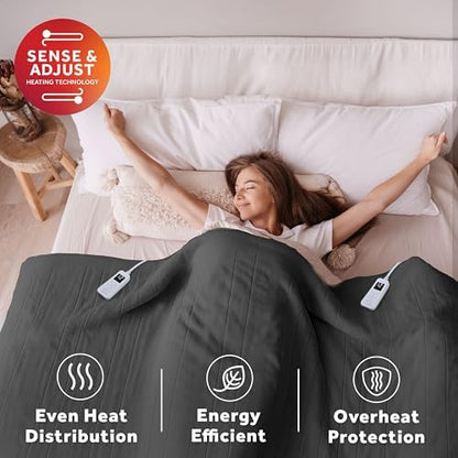 Sunbeam Electric Heated Blanket Royal Luxe Microplush Dark Gray Queen 90x84