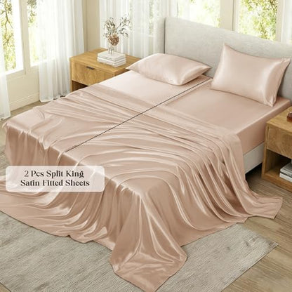 SiinvdaBZX 5-Piece Beige Satin Sheets Split King Size Set