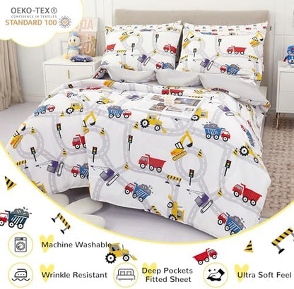 Viviland Kids Twin Bedding Sets, Boys Comforter, White Car