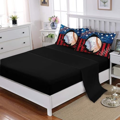 HOSIMA 7Pcs Baseball Queen Comforter Set with Sheets Sports Bedding.