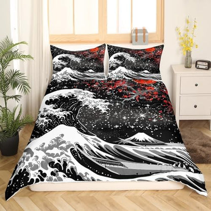 Feelyou Japanese Wave Duvet Cover Full Size Boys Girls Teens