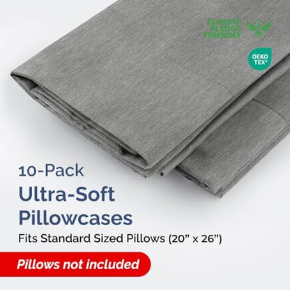 Standard Pillow Cases Set of 10 - Soft Pillowcase Covers - Heathered Grey