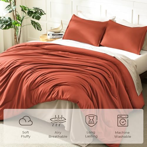 Litanika Twin/Twin XL Comforter Set Burnt Orange, 2 Pcs Lightweight Bed Set