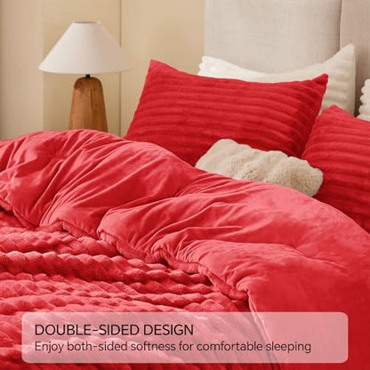 BEDELITE Fleece Queen Comforter Set, Fluffy Bed Set, Red