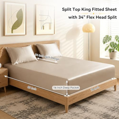 RUDONG M Split Top King Fitted Sheet Only for Adjustable Beds, Taupe