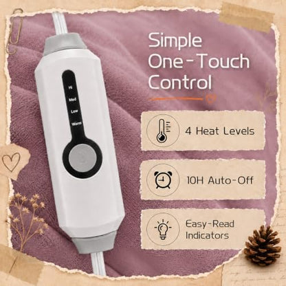 ReyyNio Electric Heated Blanket Twin Size 62"x84", 10H Auto-Off, Purple