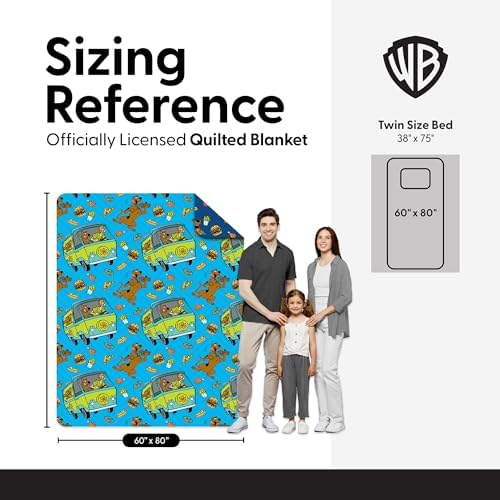 Northwest Warner Bros Scooby-Doo Super Snacky Quilted Throw Blanket, Mystery Machine Themed Design, Comfy Throw, Adults Boys Girls, Soft Lightweight Bedding for Bed, or Couch, 60 x 80 inches