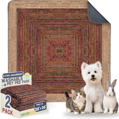 Washable Pee Pads for Dogs, Reusable Puppy Potty Training Pads, Ultra-Absorbent Thick Waterproof Leak-Proof Non-Slip Pads & Mat for Crate, Playpen, Floor, Whelping & Housebreaking , 2 Pack 36"x36"