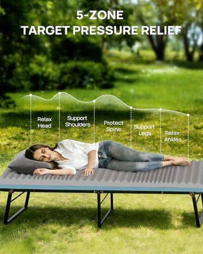 Releep 3 Inch Dual-Sided Memory Foam Camping Mattress, Waterproof Camping Sleeping Pad with Portable Pillow & Carry Bag, Roll Up Cot Mattress Mat for Guest Bed/Car/Tent
