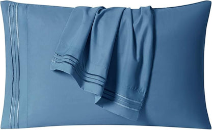 Clara Clark Bed Sheets, Premier 1800 Series 4 Piece Bed Sheet Set, Deep Pocket, Wrinkle, Fade, Stain Resistant, Luxury Soft Bedding Sheets & Pillowcases, Queen, Blue Heaven