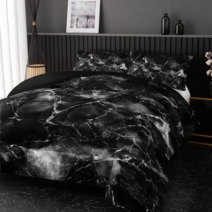 Nttopship Black and White Comforter Set Full Size，Black and White Marble Bedding Set 3 Pcs Bedding for Adults, Marble Room Decor with Comforter and 2 Pillowcases Soft and Lightweight