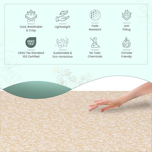 Feather & Stitch Fitted Sheet Only, 100% Cotton 300TC Lightweight Cooling & Breathable Percale Weave Fitted Sheet 16" Regular Elastic Deep Pocket Soft Bedding Mattress (Queen, Twilight Bloom Beige)