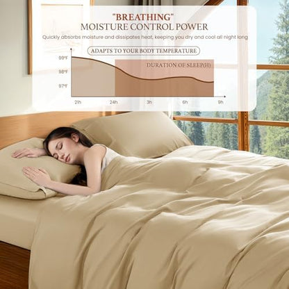 DEITAS 100% Cotton Queen Duvet Covers 3 Piece,1200 Thread Count，Beige