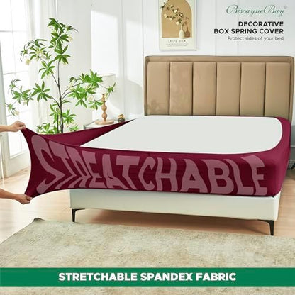 Box Spring Cover King Size-Burgundy Stretch Wrap Around 4 Sided Bed Skirt