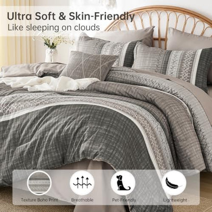 Dintszyayue Taupe King Comforter Size Set, 8 Pieces Striped Texture Bed in a Bag Bedding Sets, Lightweight Soft Comforter and Sheet Set, All Season Microfiber Teen Boys Bedding Sets for Men Women