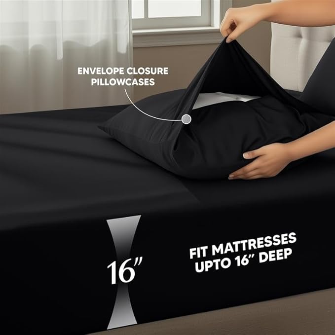 Utopia Bedding King Size Sheet Set – 4 Piece Bed Sheets, Soft and Breathable Microfiber, Includes 1 Fitted Sheet, 1 Flat Sheet and 2 Pillowcases – Oeko Tex (Black)