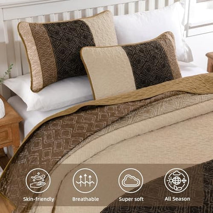 Cottolester Twin Quilt Set for Dorm Bedding,2 pcs Summer Striped Bedspread