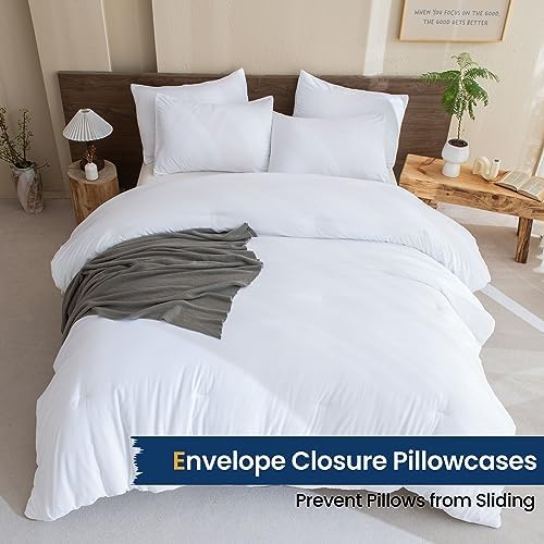 Paxrac Classic Pure White California King Comforter, 3 Pieces Oversized King Comforter Set, Lightweight Solid Bedding Set, All Seasons Soft Cal King Comforter Set (104x96In Comforter & 2 Pillowcases)