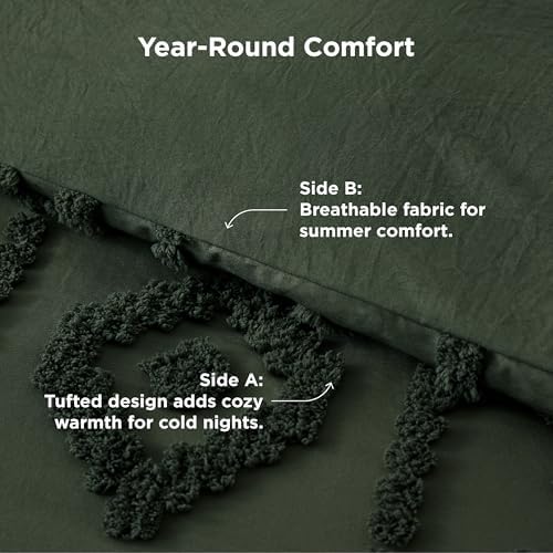 Bedsure Boho Tufted Green Comforter King Size, GentleSoft™ 3 Pieces Boho Farmhouse-Style Decor Bedding, Exquisite Bedding for All Seasons, 1 Bed Comforter, 2 Pillow Shams, 104x90 Inches