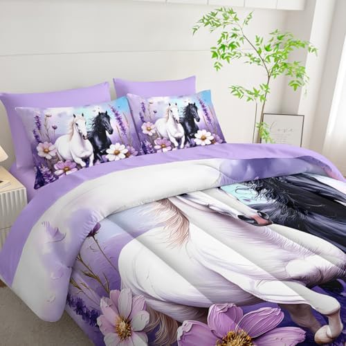 HOSIMA 7Pcs Horse King Comforter with Sheets for Girls Women Room Decor.