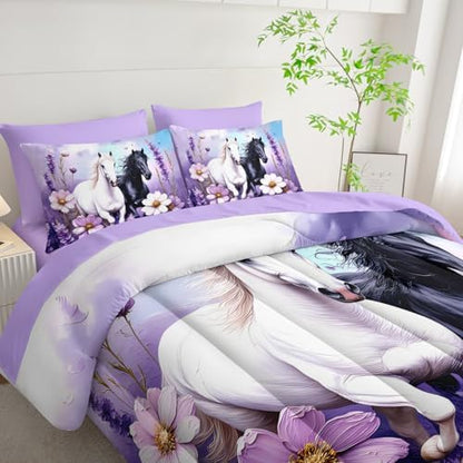 HOSIMA 7Pcs Horse King Comforter with Sheets for Girls Women Room Decor.