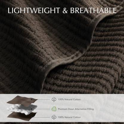 EVERGRACEHOME Cotton Ribbed Matelassé Coverlet Set, Queen Size, Dark Brown