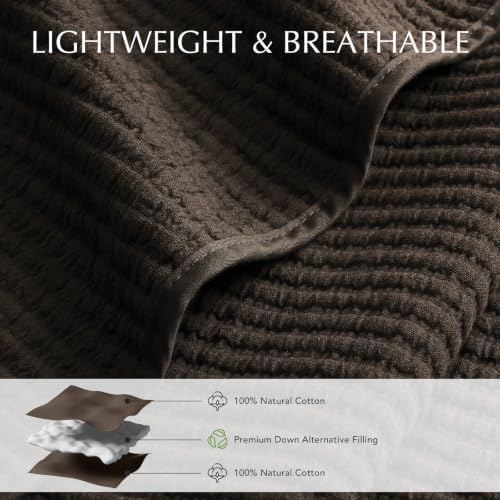 EVERGRACEHOME Cotton Ribbed Matelassé Coverlet Set, King Size, Dark Brown