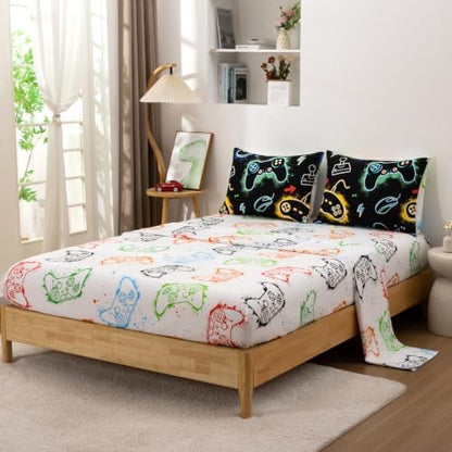 NTBED 5Pcs Glow in The Dark Kids Comforter Set Gaming Twin Bedding Set