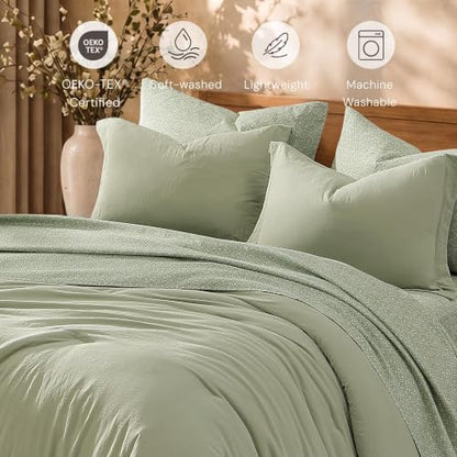 Queen Comforter Set with Sheets-7 Pieces Soft Recycled Bed in a Bag Bedding