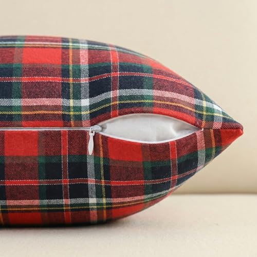 AVOIN colorlife Christmas Dark Blue Red Plaid Decorative Throw Pillow Covers, 18 x 18 Inch Holiday Scottish Tartan Cushion Case Farmhouse Decoration for Sofa Couch Set of 2