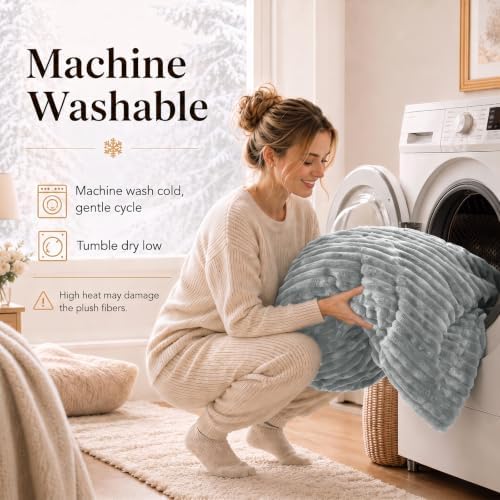 CozyLux Fleece Queen Comforter Set, 3 Piece Winter Warm Light Grey Bedding