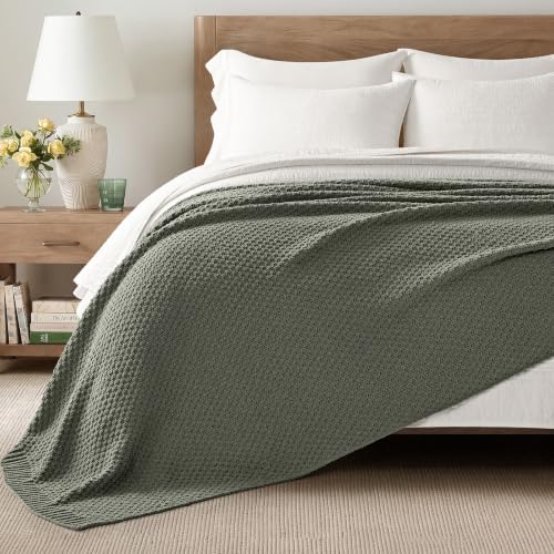 EVERGRACEHOME Chunky Chenille Knit Throw Blanket, 90x90, Dried Thyme Green
