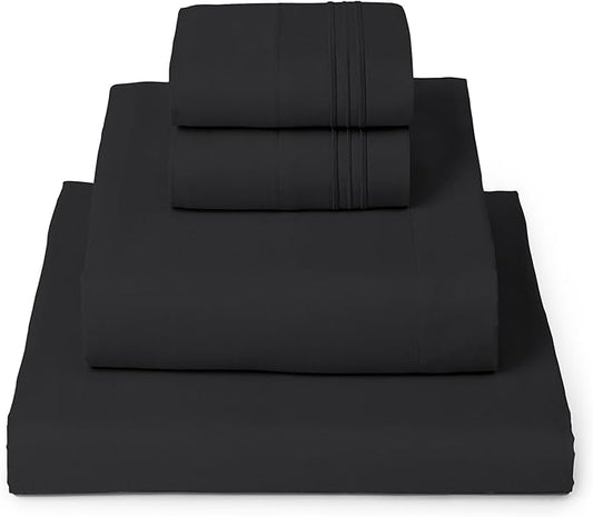 Mellanni Twin Sheet Set - 4-Piece Iconic Collection Bedding, (Including 2 Pillowcases), 16-Inch Deep Pocket, Easy Care, Extra Soft, Cooling Sheets, Brushed Microfiber - Black