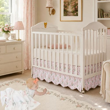 Brandream Scallop Edge Organic Cotton Crib Skirt Girls Toddler Bedskirt