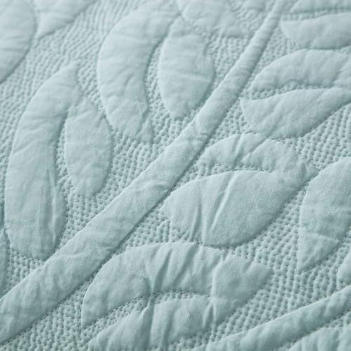 MarCielo 100% Cotton Quilt Set - 3-Piece Embroidered Farmhouse Bedspread & Shams, All-Season Breathable Bedding(Aruba Blue,King)