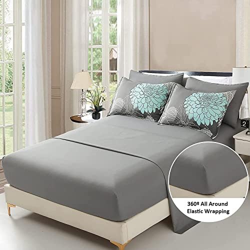 Yiran 7 Pieces Bed in a Bag Floral Comforter Set Green Flowers Bedding Set Soft Microfiber King Boho Comforter Sets with 1 Comforter 1 Flat Sheet 1 Fitted Sheet 2 Pillowshams and 2 Pillowcases