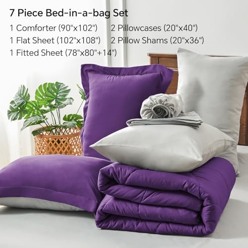 BEDELITE King Comforter Set 7 Pieces, Reversible Purple Bed in A Bag