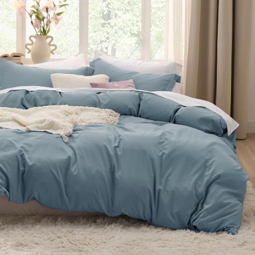 Bedsure Prewashed Duvet Cover Queen, Cotton-Like Bedding Set, Dusty Blue